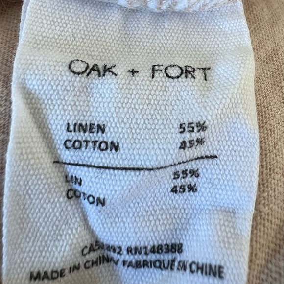 OAK + FORT 100% natural linen and cotton minimalist buttoned tan Henley tank top - Picture 6 of 6